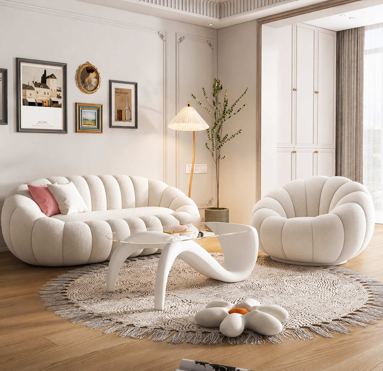 Luxury Pumpkin Curve Sofa – Modern Plush Living Room Seating